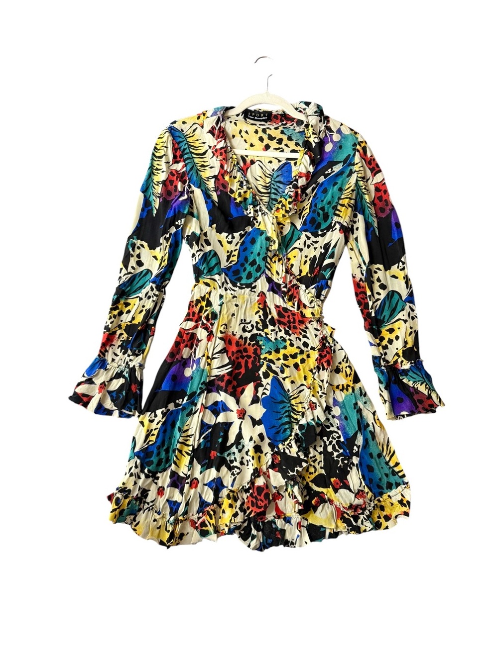 The Kooples Sport Summer in Honolulu Tropical Animal Print Ruffle Wrap Dress, 2 - Picture 5 of 15